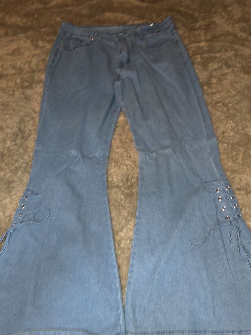 Blue Women's Lace-Up Flared Jeans